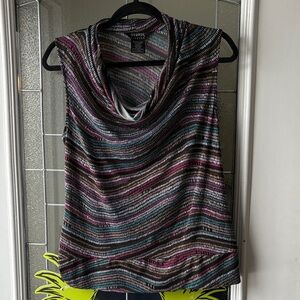 George Vibrant Striped Cowl Neck Sleeveless Top